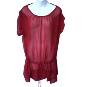 La Classe Couture Blouse Size L Red Sheer